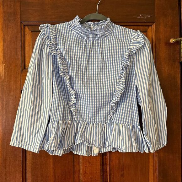 EUC English Factory Gingham Check & Stripe Mixed Blouse Size Medium - Picture 5 of 10